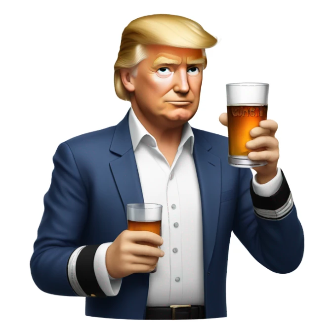 Trump drinking whiskey with Super Bowl shirt sticker