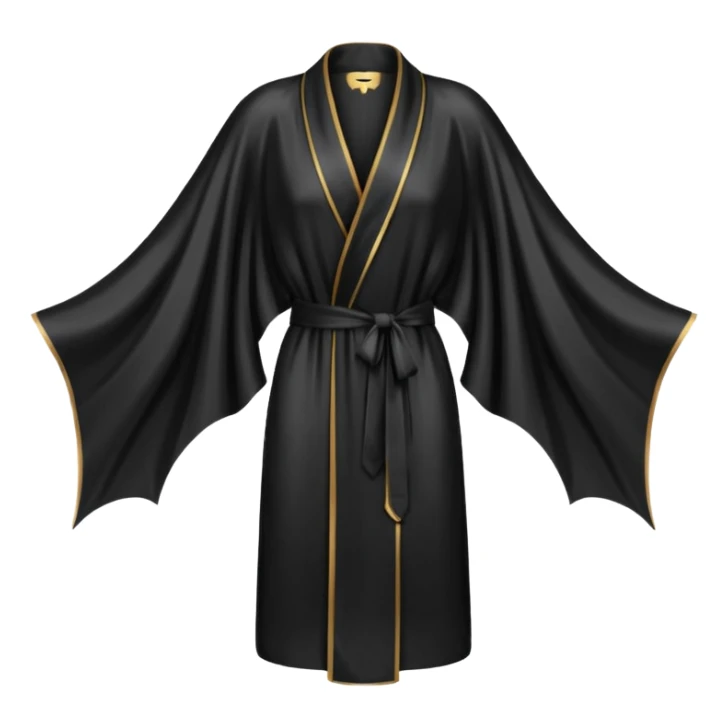 Plain Black silk robe, long, bat wing sleeves, high definition sticker