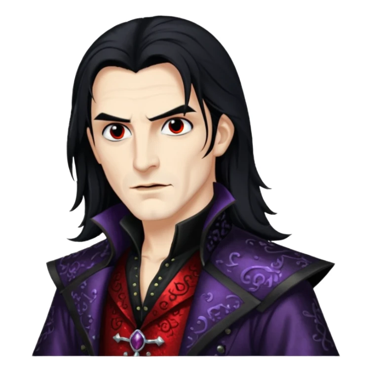 Valdislaus Dracula from Van Helsing with long black hair, black sequin outfit sticker