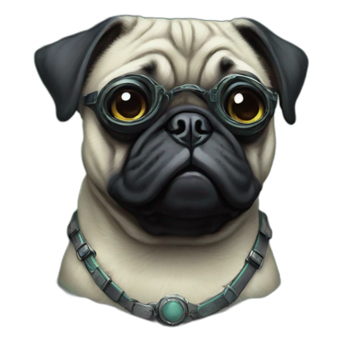 A cyberpunk black pug in Art Nouveau style during 1910 sticker