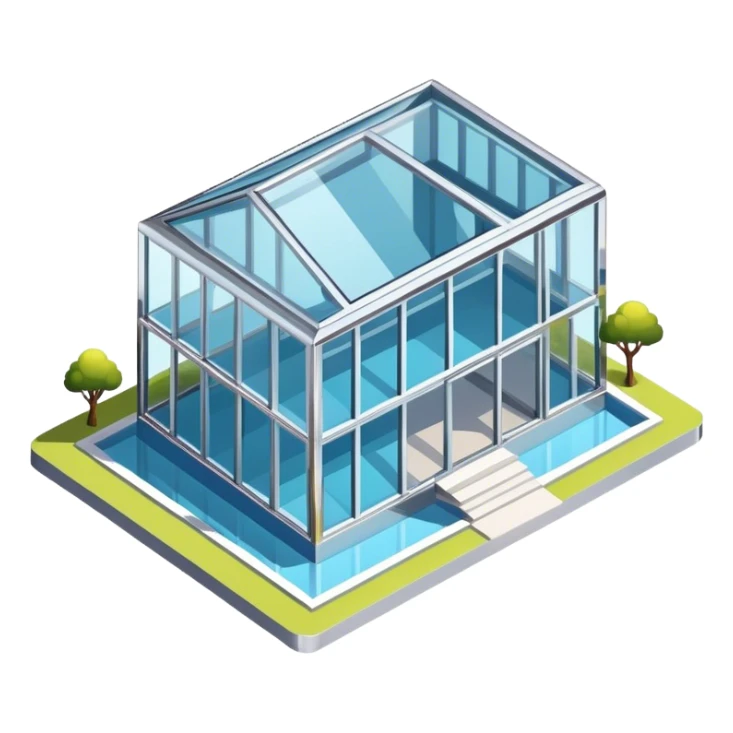 Modern chrome and tinted glass house isometric exterior view sticker