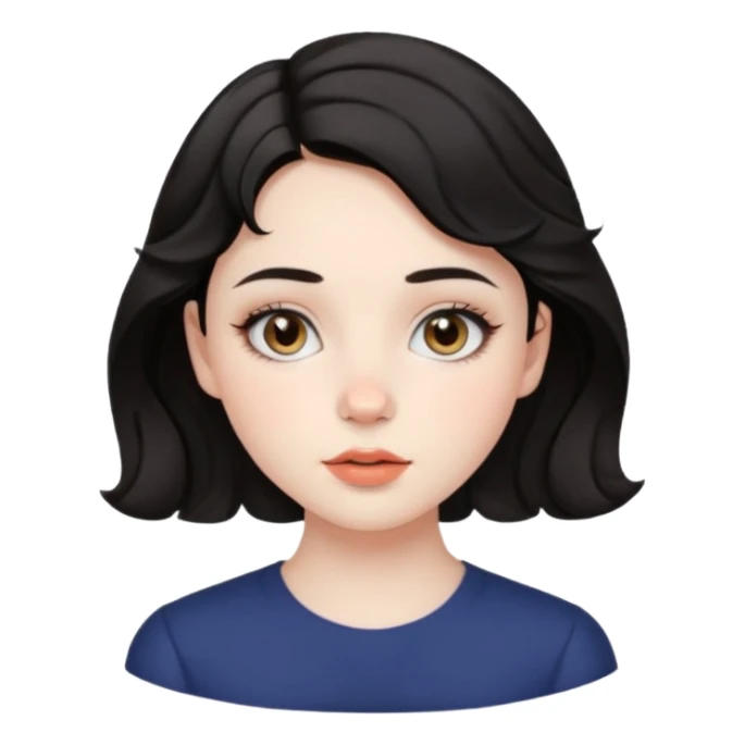 aesthetic girl , pale skin, doe eyes, button nose, soft arched brows,round face,full lips,short wavy black hair. please kindly genarate this avatar sticker