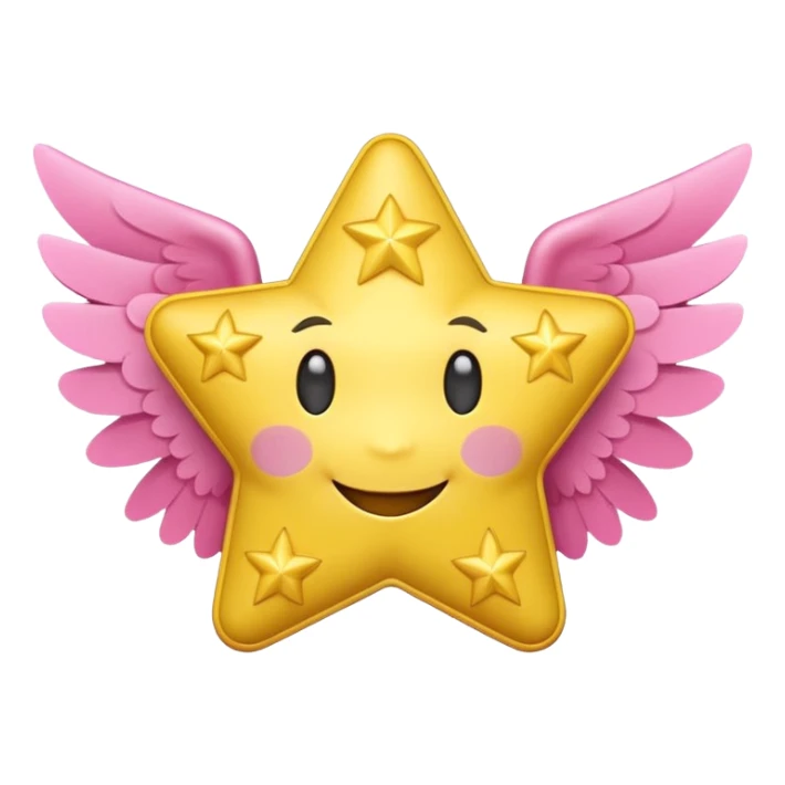 image of a cute yellow star with a smiling face and pink cheeks on a transparent background in the style of the Money with Wings emoji on Microsoft 3D Fluent 15.1, image format - square, 1:1 sticker