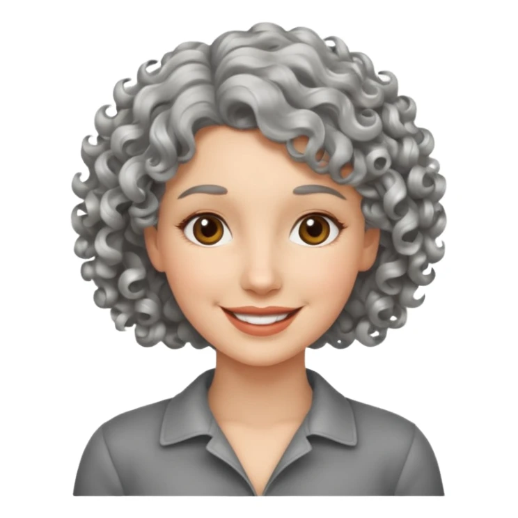 silver, short, wavy-haired with curls, smiling pretty lady, hopeful sticker