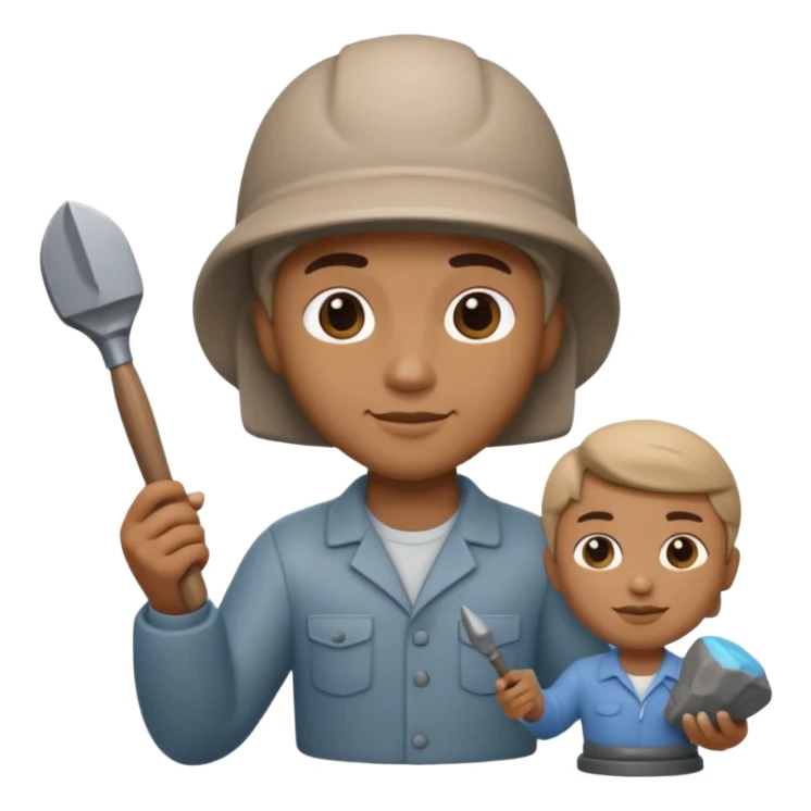 Apple Memoji-style 3D emoji of a sculptor with a small statue and chisel, smooth gradients, rounded edges, no background.during sculpting rock sticker