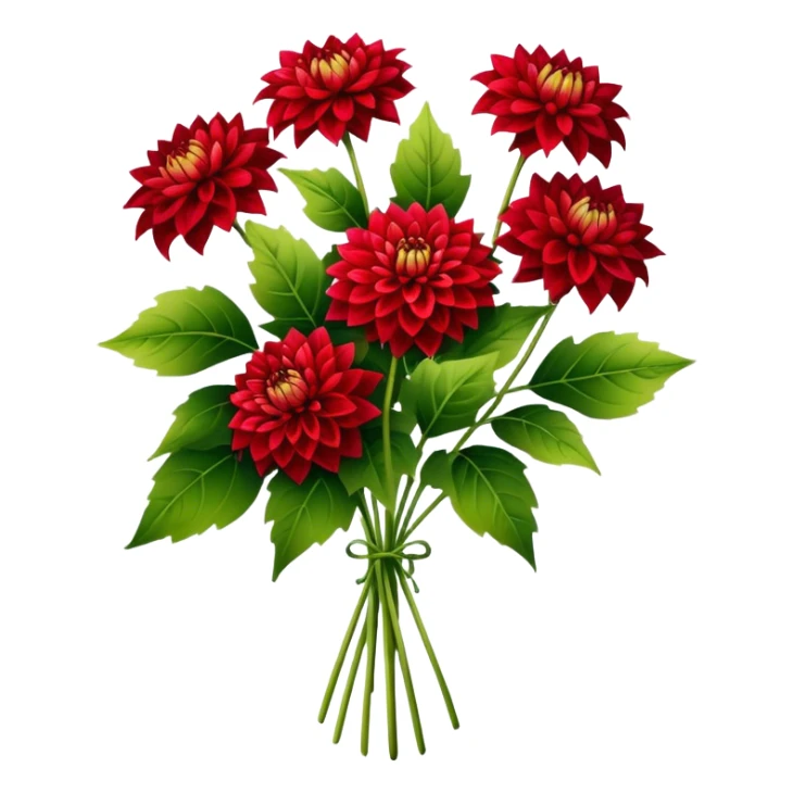 luxuriant, big bouquet Red Dahlia, stem, leaf sticker