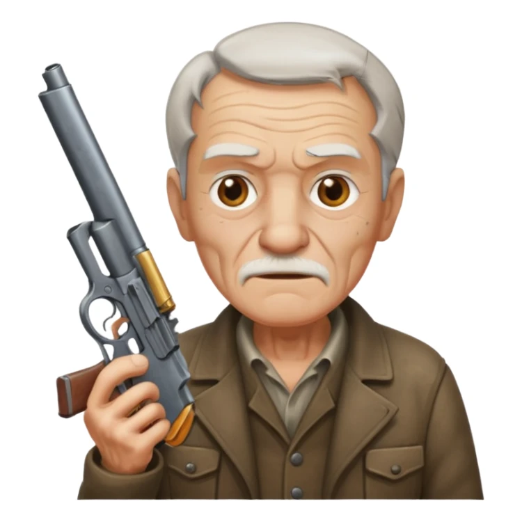 Make a emoji of a old man with a gun sticker