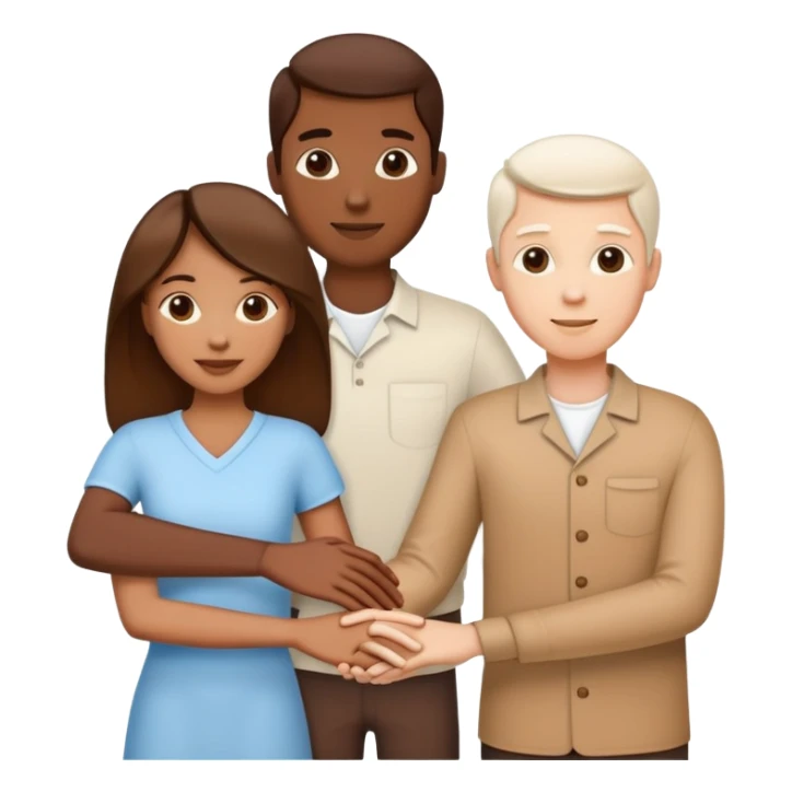 Three diverse people of different races holding hands in unity and harmony, symbol of integration sticker