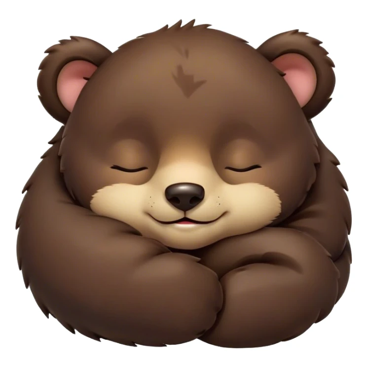 Meme-Worthy Cute Sleeping bear cub Portrait Emoji, Head resting peacefully with a contented smile, showcasing a massive, robust build and a luxuriously soft dark brown fur, eyes shut in a serene, restful nap, Simplified yet hilariously adorable features, highly detailed, glowing with a soft, drowsy light, high shine, relaxed and utterly lovable, stylized with an air of playful laziness, bright and heartwarming, soft glowing outline, capturing the essence of a comically sleepy bear cub, so meme-worthy it feels like it could instantly become the next viral sensation of adorable slumber! sticker