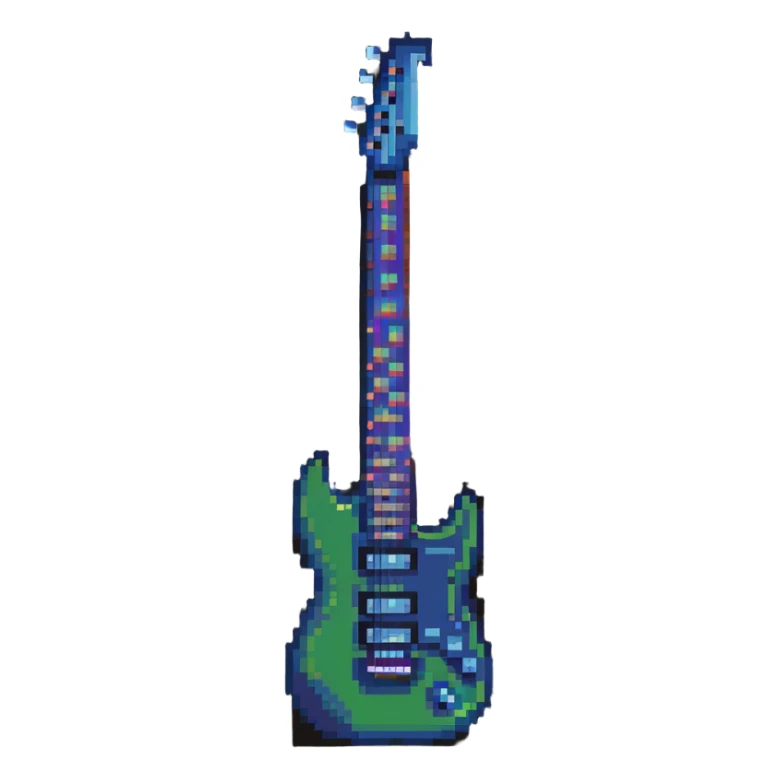 8-bit retro electric guitar, gaming style sticker
