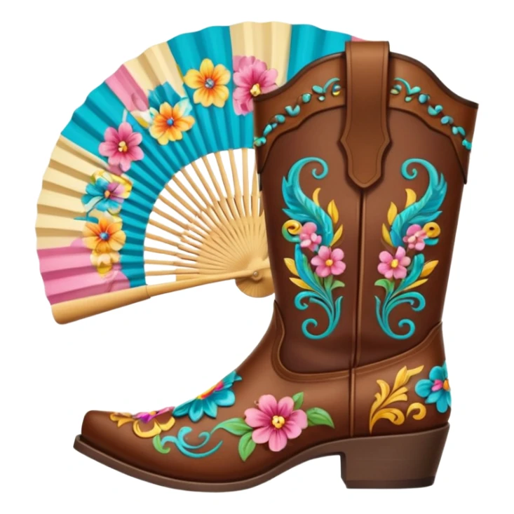 Cowboy boots in front of an open hand held fan sticker