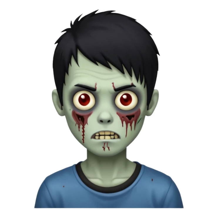 zombie boy, black hair long, creepy, emo, shaggy sticker