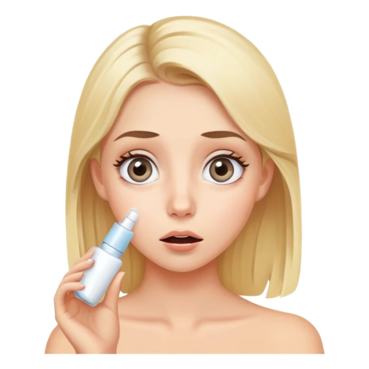 blonde girl with grey eyes doing skincare with surprised face sticker