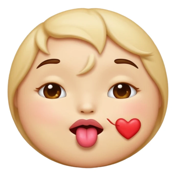 A cute circular blowing a smooch kiss and a bite on a another emoji's lip sticker