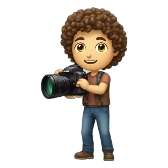 Male Photographer Caucasian curly brunette holding camera sticker
