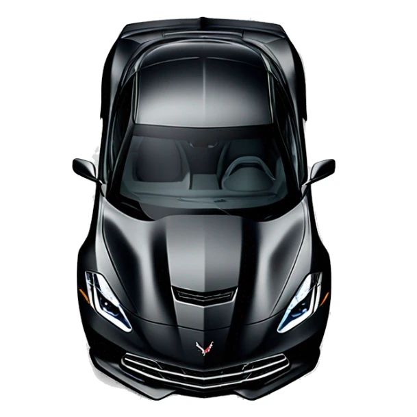 Create a black 2020 corvette stingray with 2 white lines in front of hood  sticker