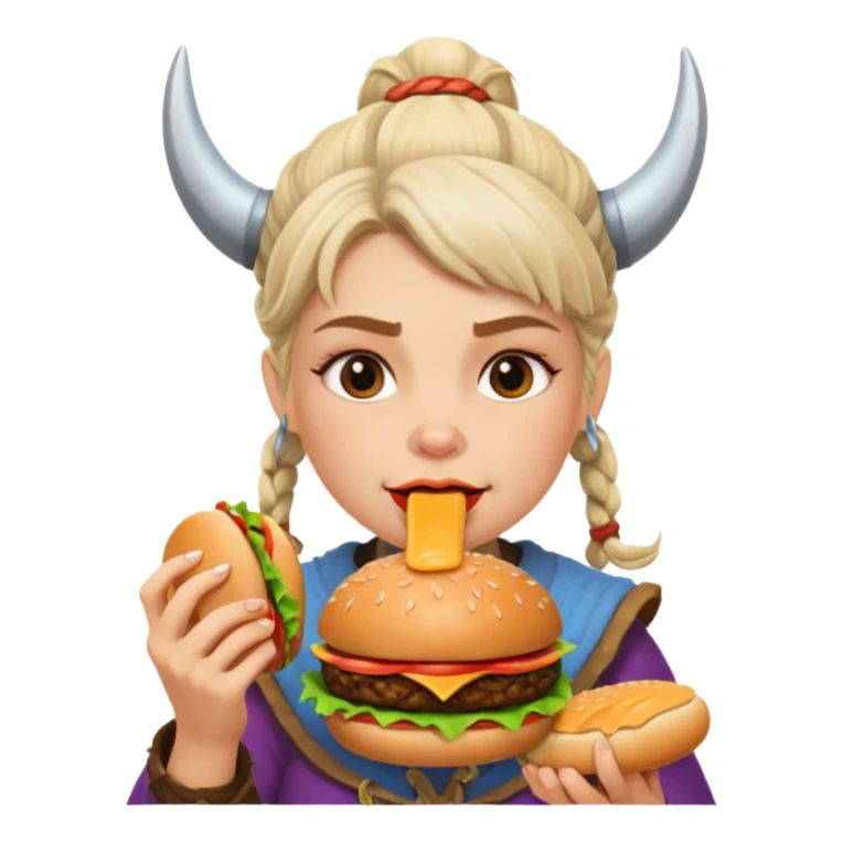 old girl viking eating burger sticker