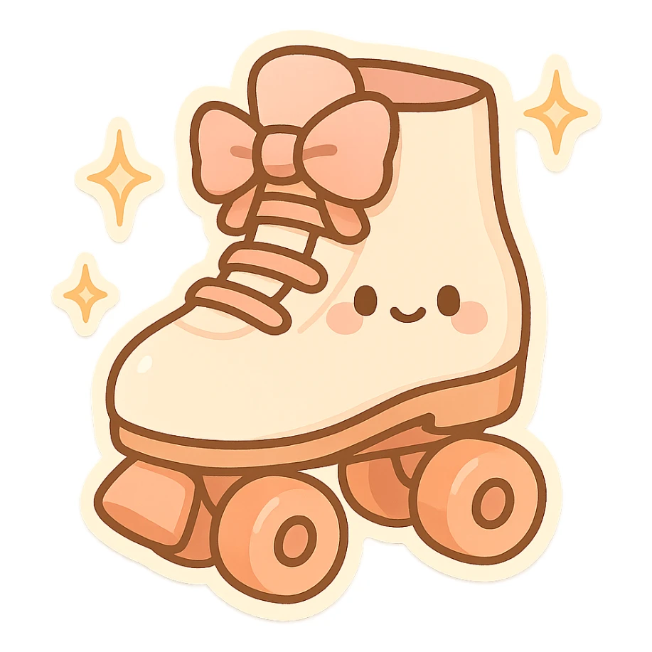 chibi sticker-style roller skate with sparkles, cute and exaggerated sticker