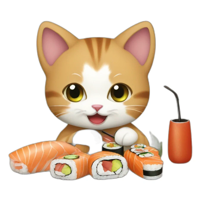 kitten in paris eating sushi sticker