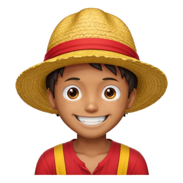 Luffy with a big smile and red shirt with yellow and red straw hat sticker