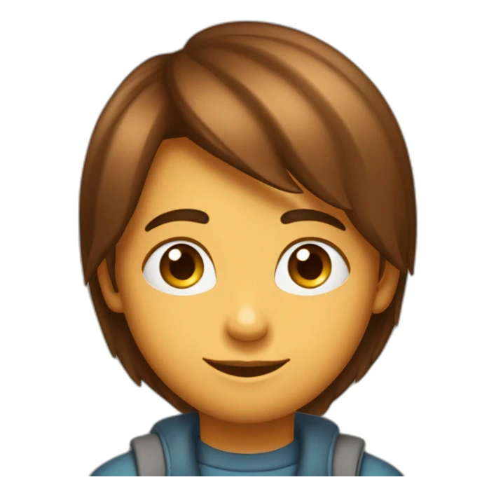 jeune garçon, 9 ans, avec des cheveux mi long lisse coiffé vers l'arrière de couleurs marron. teint mat sticker