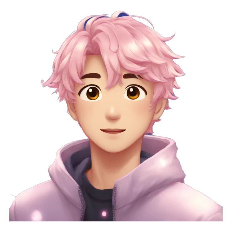Gorgeous bright sparkly romantic Asian anime guy with blushing face aesthetic trending style outside sticker