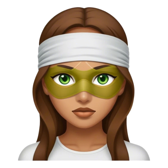 Greeneyed Woman with Long Brown hair completely blindfolded sticker