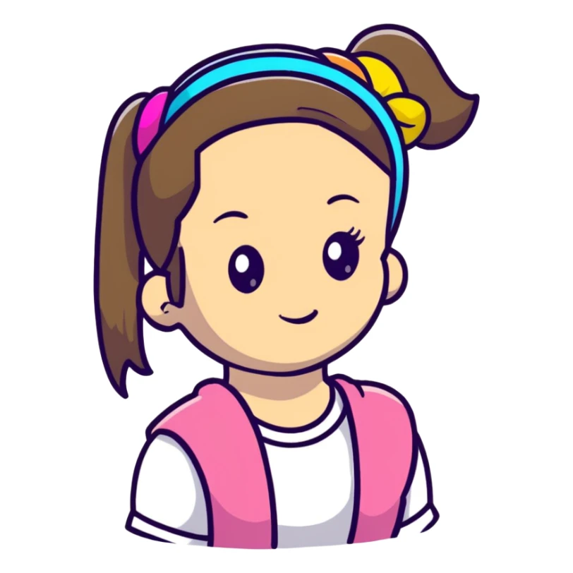 girl with ponytail and colorful headband sticker