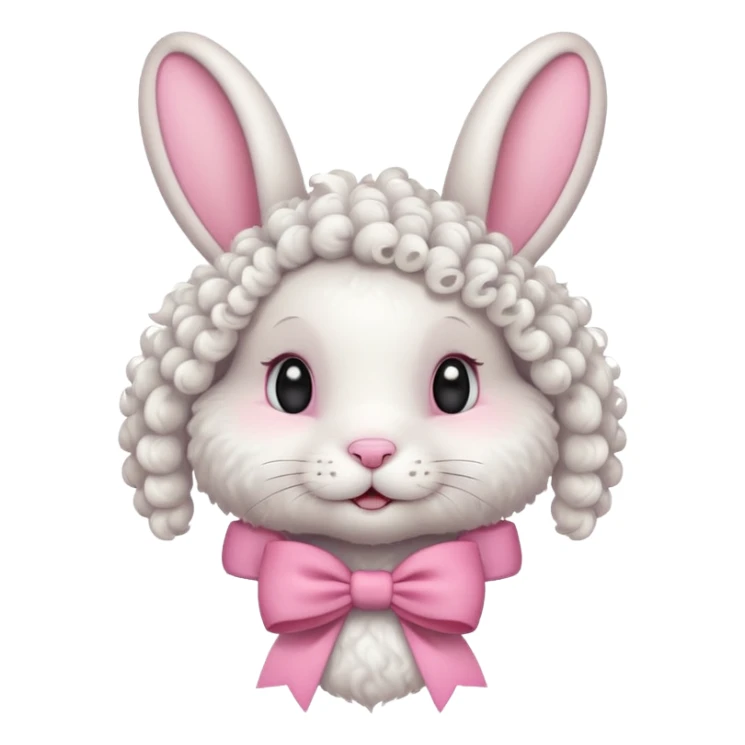 curly white bunny with pink bow on head sticker