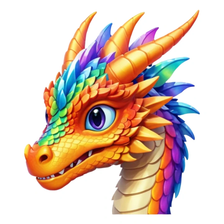Glory the RainWing dragon's head showing iridescent scales and a gentle expression, based on Wings of Fire, colorful emoji-style illustration sticker
