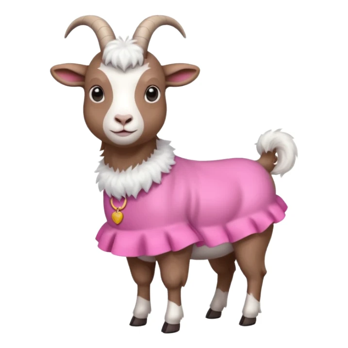 A goat standing on all four legs with pink dress sticker