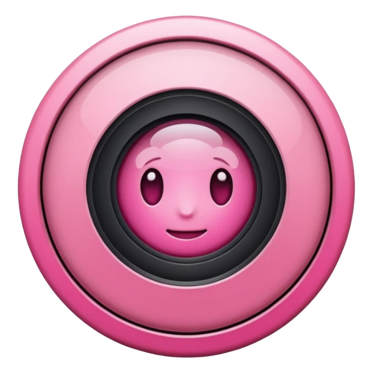 A round camera lens, apple emoji style, minimalist, with highlights, pink, no faces, no smileys, only lens, variant 2 sticker