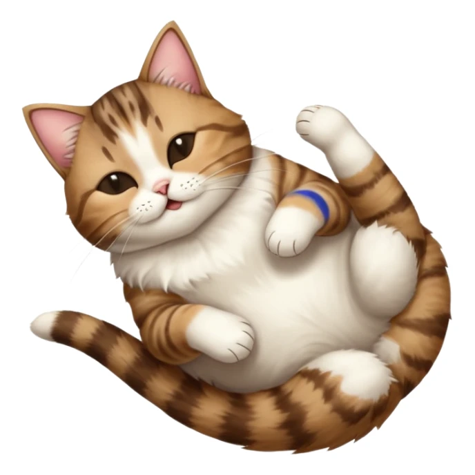 dark brown tabby and white cat in funny positions upside down with eyes closed sticker