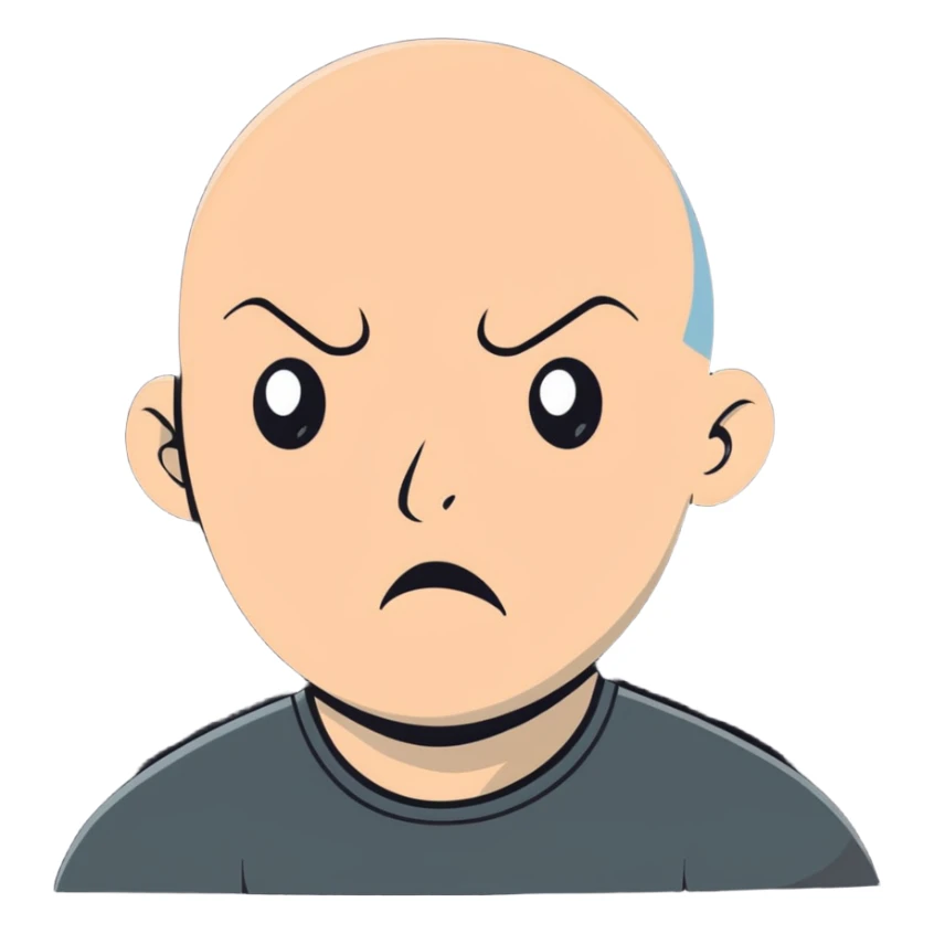 speechless and helpless cartoon expression of bald strong man, suitable for emoji sticker sticker