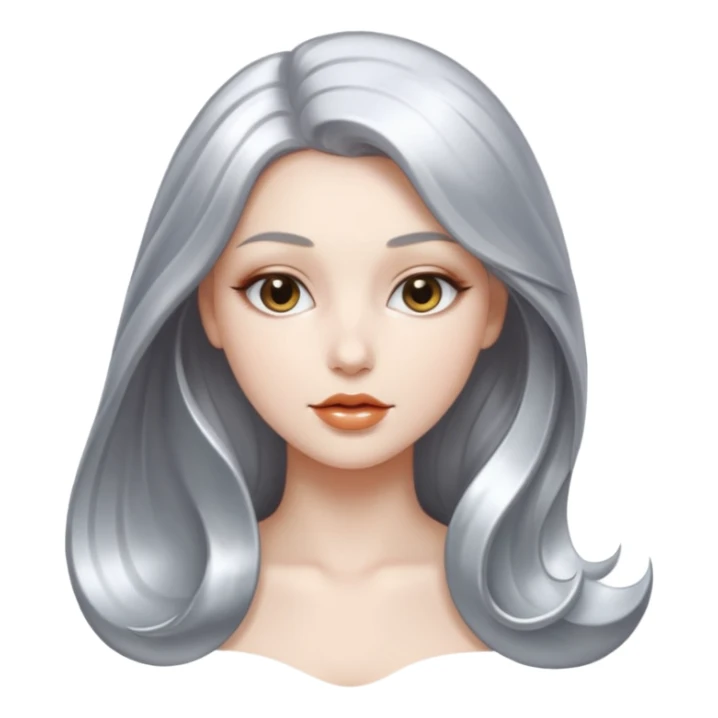 abstract sensual body silhouette, long metallic chorme hair, liquid silver chrome, smooth curves and sensual posing sticker