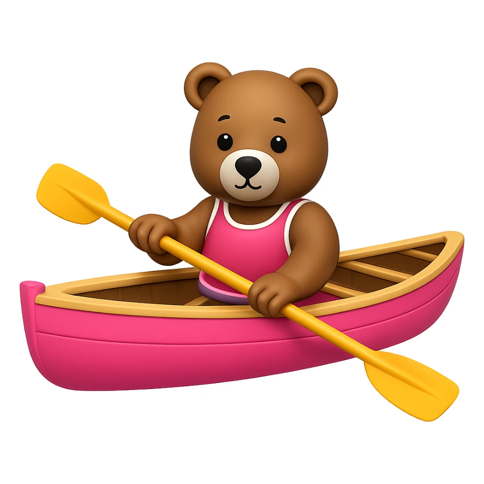 Make the image show only the pink rowing boat with the bear rowing, removing the background. Originally in apple style emojis. sticker