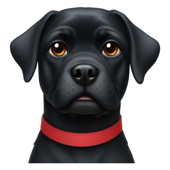 Black dog with short  white scruff pug nose and red collar  sticker
