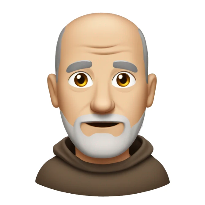A middle-aged white male friar with a grizzled appearance, buzz cut, and a square jaw. sticker