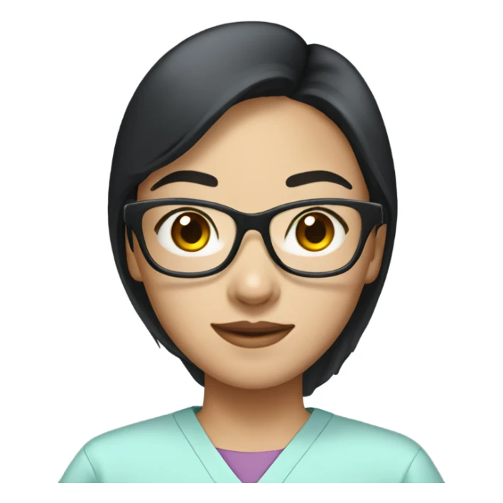 straight black haired asian girl with glasses in scrubs sticker