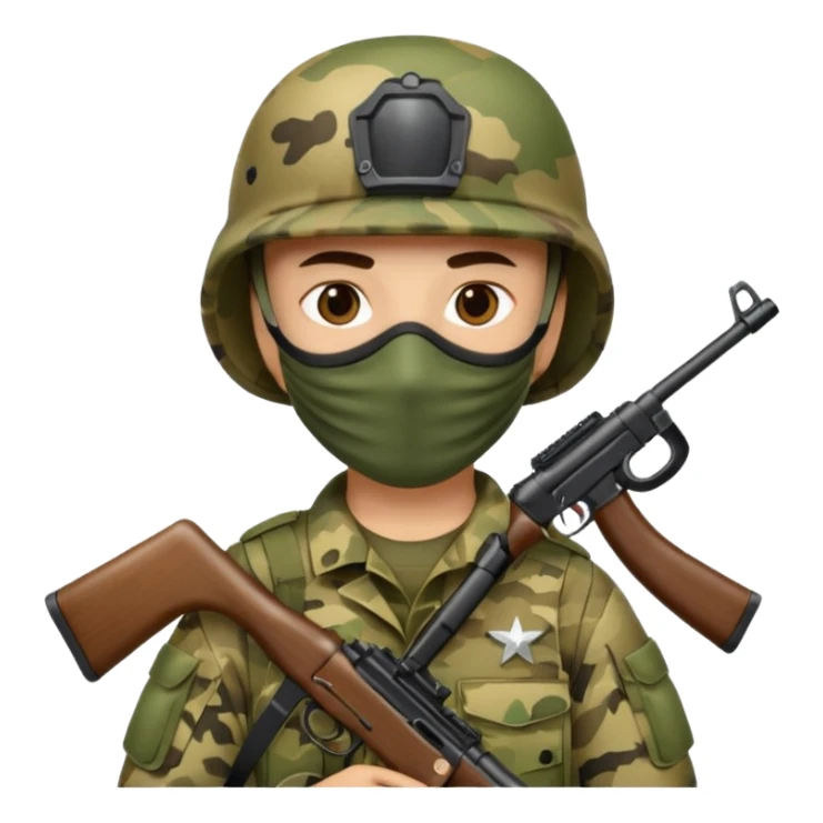 Soldier holding rifle with mask on
 sticker