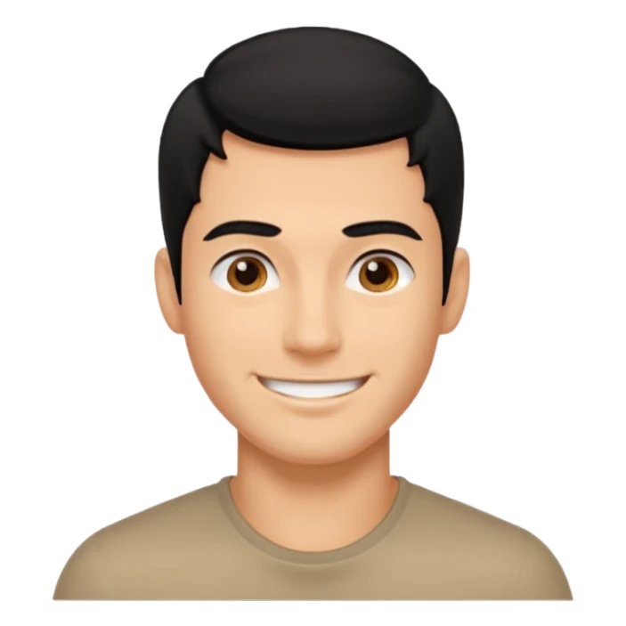 A guy with black hair and a jaw line sticker