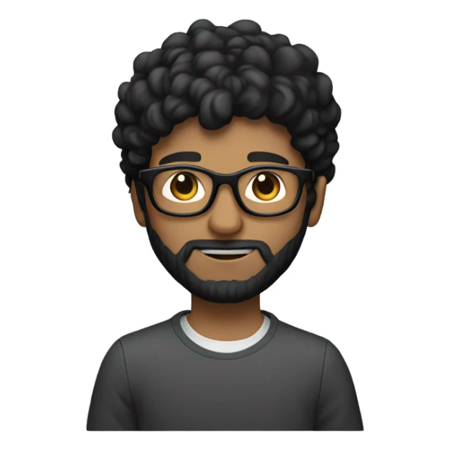 Designer with black hair, small beard hairs and glasses working with MacBook a 20 year boy sticker