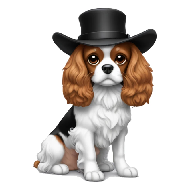 Un cavalier King Charles noir et blanc, avec un chapeau haut de forme chic noir sticker