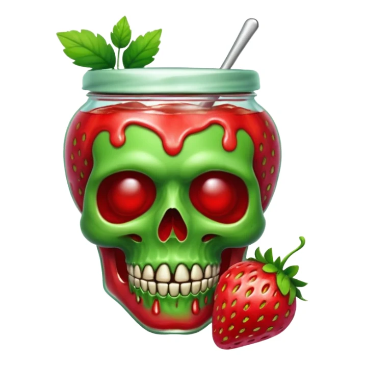 A green skull with strawberry marmalade sticker