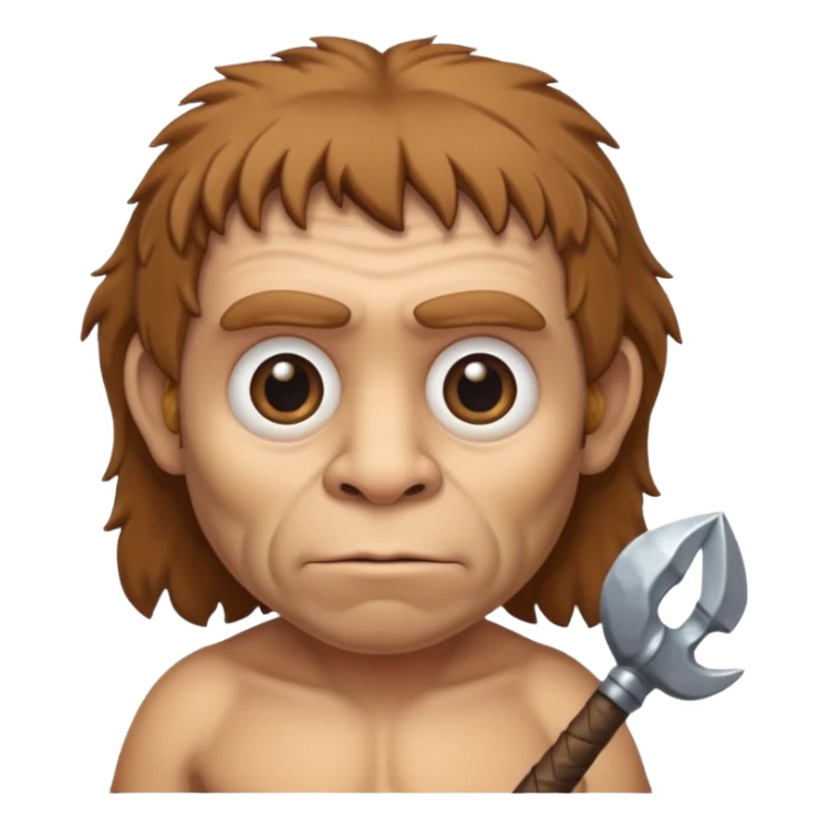 cute old Neanderthal with big eyes and a club sticker