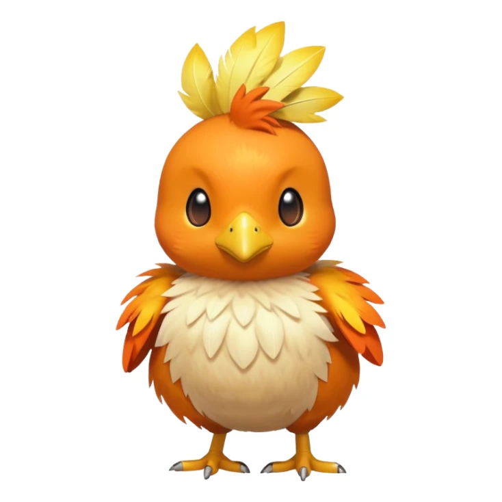 Torchic, the small orange fire-type chick Pokémon with yellow feathers on head and small beak sticker