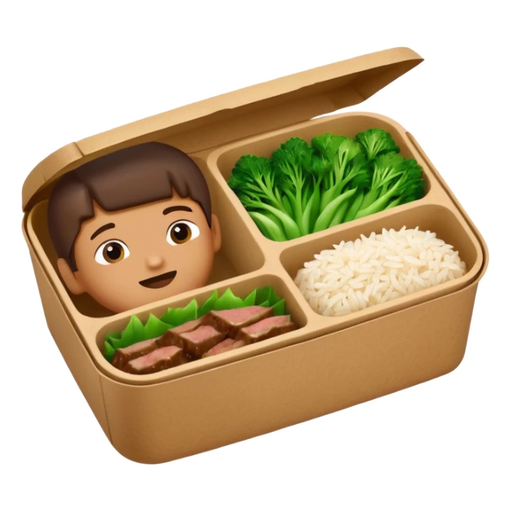 create an emoticon of a retangular lunch box made of kraft paper, with inside rice, beaf and green vegetables in a ordered way, like 3 strips. The lunch box should be the most similar to this real one..

https://i.postimg.cc/FKcHz1tk/Screenshot-2025-11-11-alle-16-06-29.png sticker