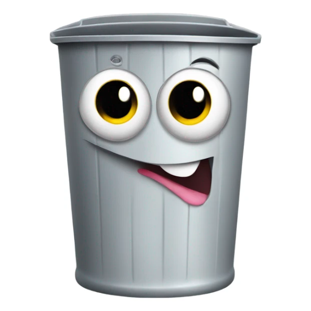 Garbage can with eyes and a tongue and legs and arms sticker