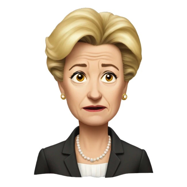 photorealistic Ursula von der Leyen sad sticker