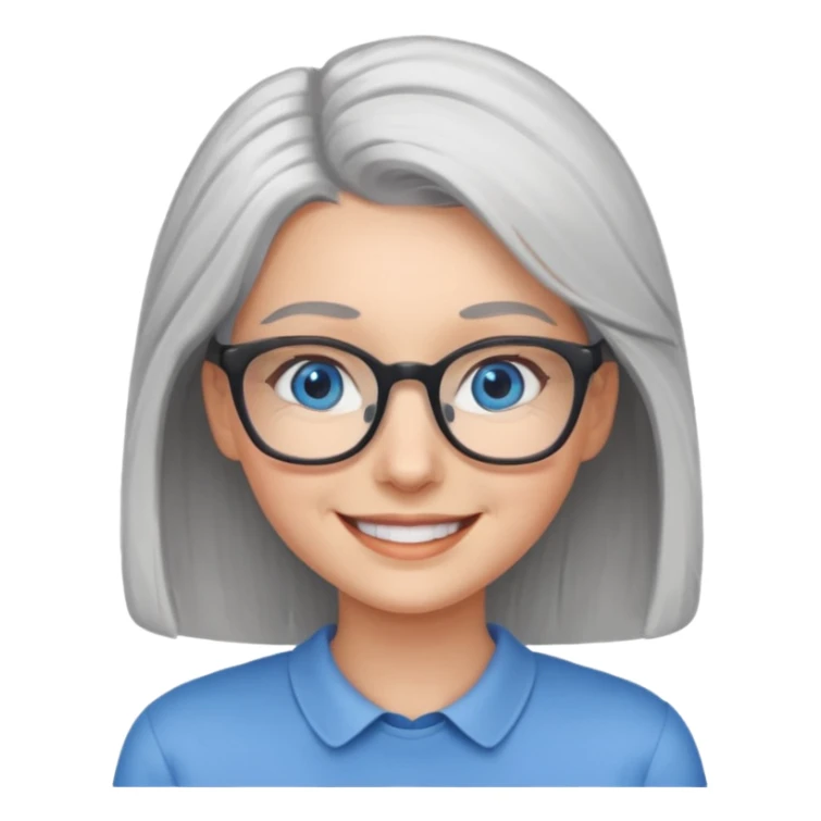 Grey haired emoji with blue eyes and glasses female young sticker